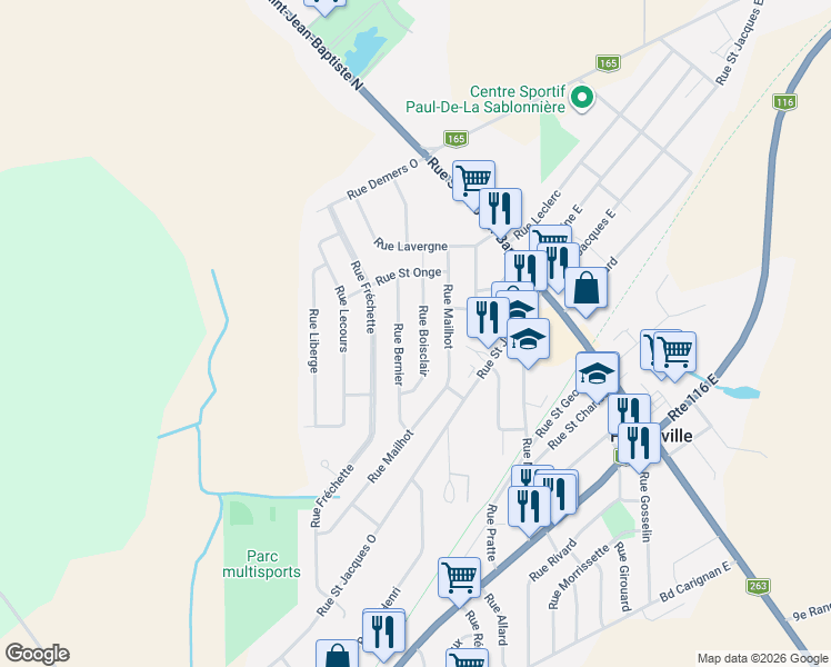 map of restaurants, bars, coffee shops, grocery stores, and more near 18 Rue Boisclair in Princeville