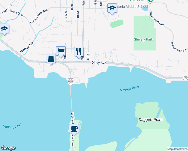 map of restaurants, bars, coffee shops, grocery stores, and more near 947 Olney Avenue in Astoria