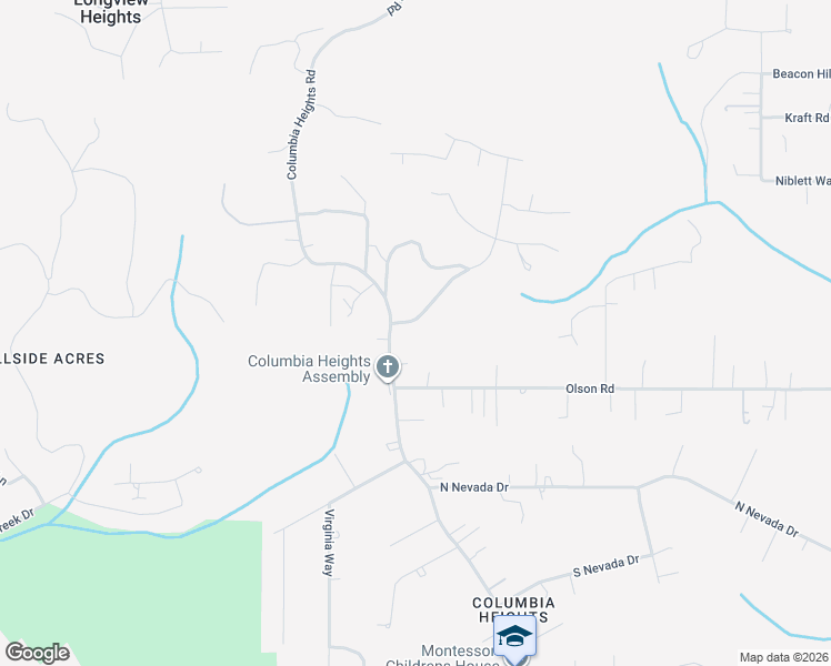 map of restaurants, bars, coffee shops, grocery stores, and more near 3620 Columbia Heights Road in Longview