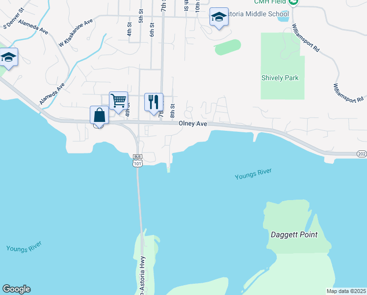 map of restaurants, bars, coffee shops, grocery stores, and more near 947 Olney Avenue in Astoria