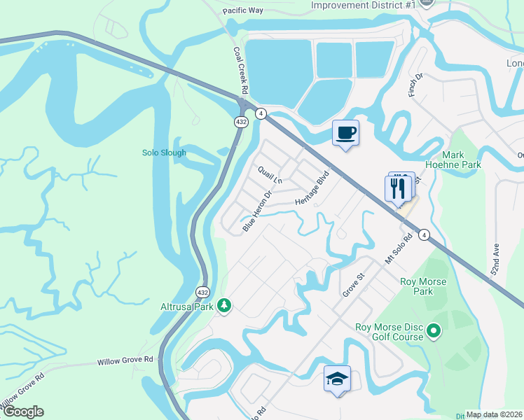 map of restaurants, bars, coffee shops, grocery stores, and more near 62 Heritage Boulevard in Longview