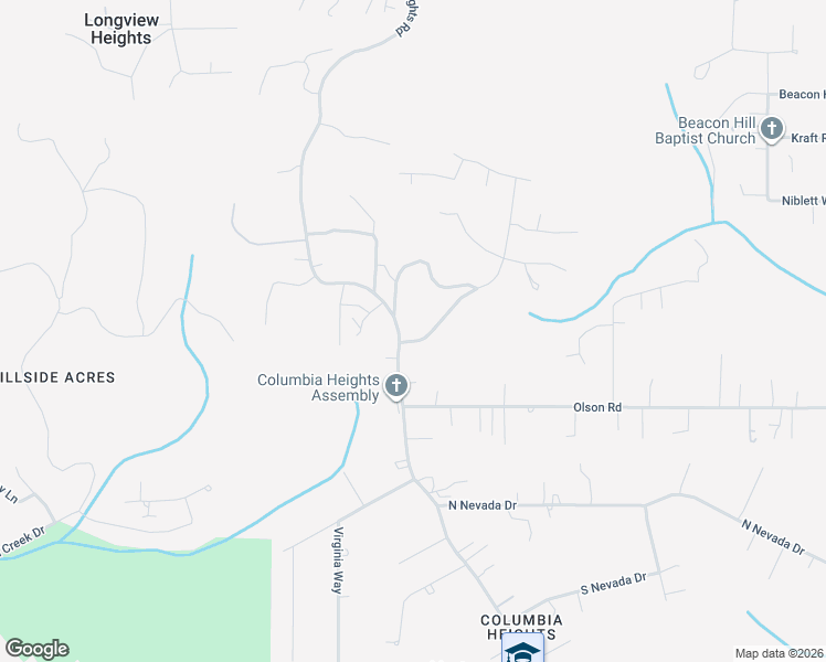 map of restaurants, bars, coffee shops, grocery stores, and more near 3632 Columbia Heights Road in Longview