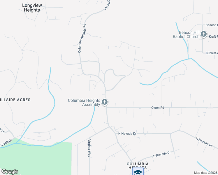 map of restaurants, bars, coffee shops, grocery stores, and more near 3632 Columbia Heights Road in Longview
