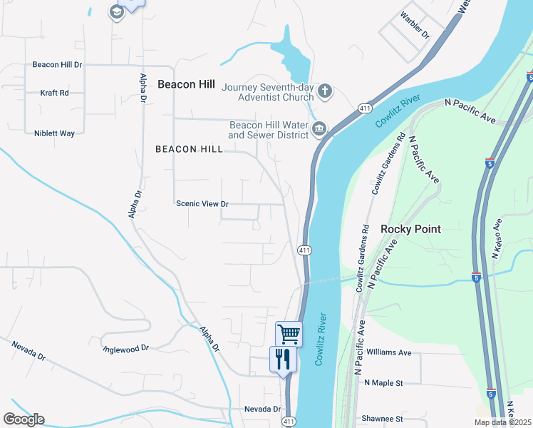 map of restaurants, bars, coffee shops, grocery stores, and more near 105 McMillan Drive in Longview