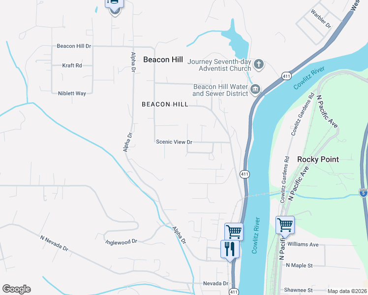map of restaurants, bars, coffee shops, grocery stores, and more near 153 McMillan Drive in Longview