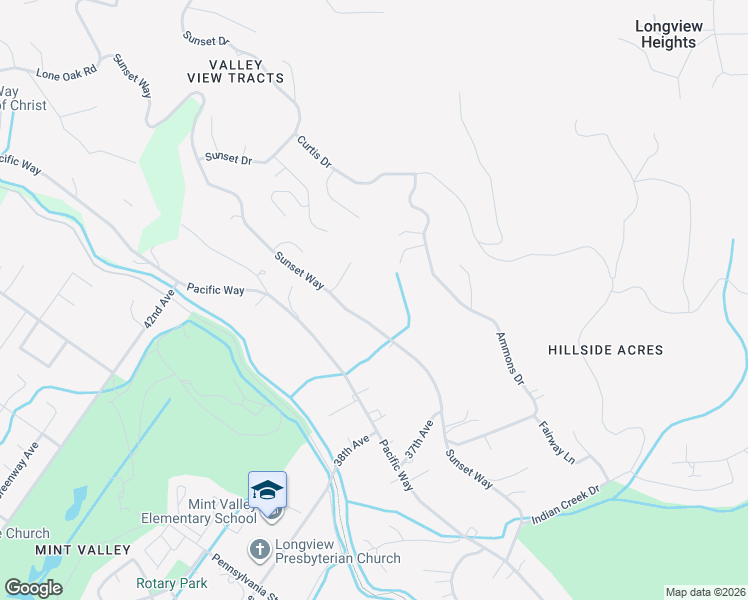 map of restaurants, bars, coffee shops, grocery stores, and more near 3938 Sunset Way in Longview