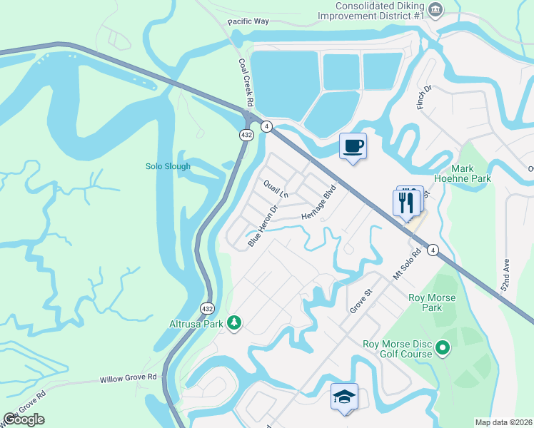 map of restaurants, bars, coffee shops, grocery stores, and more near 500 Mallard Lane in Longview