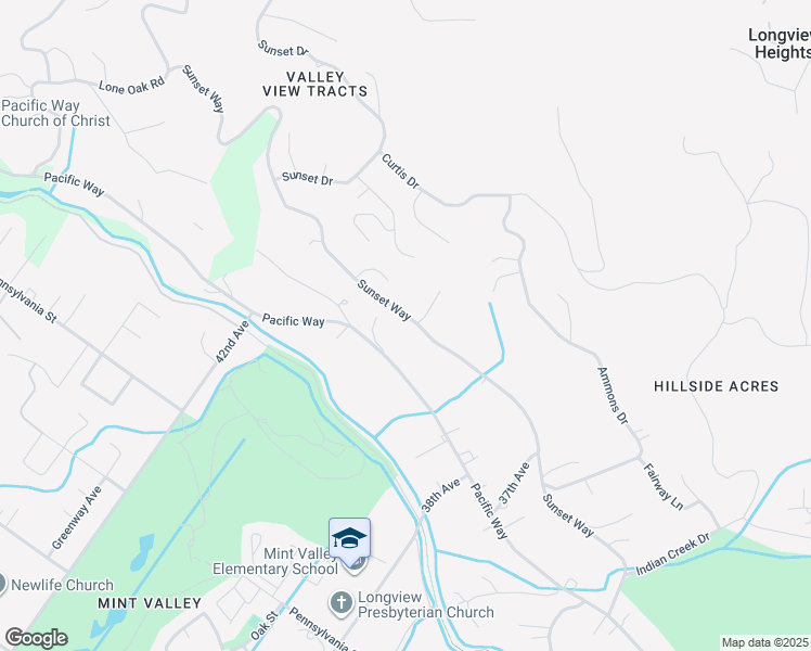 map of restaurants, bars, coffee shops, grocery stores, and more near 3937 Sunset Way in Longview