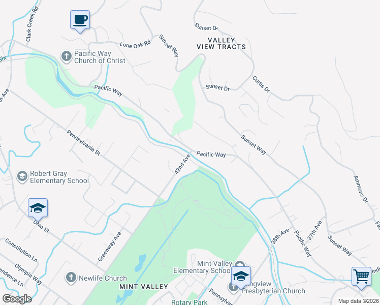 map of restaurants, bars, coffee shops, grocery stores, and more near 2825 42nd Avenue in Longview