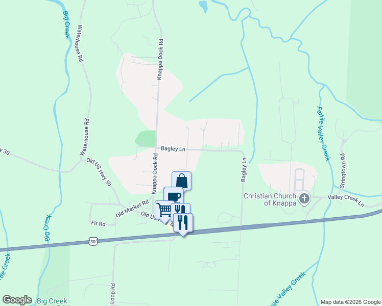 map of restaurants, bars, coffee shops, grocery stores, and more near 42186 Bagley Lane in Astoria
