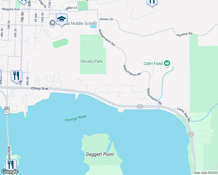 map of restaurants, bars, coffee shops, grocery stores, and more near 1692 Southeast 2nd Street in Astoria