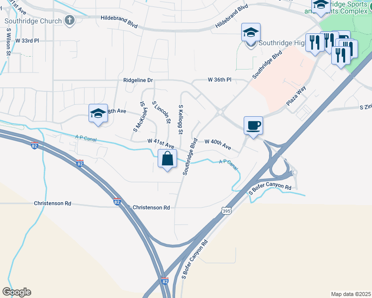 map of restaurants, bars, coffee shops, grocery stores, and more near 5853 West 41st Avenue in Kennewick