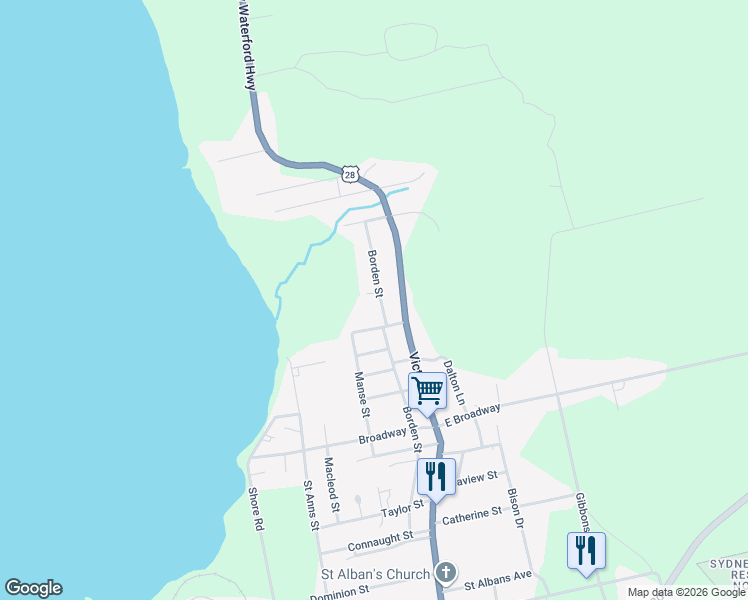 map of restaurants, bars, coffee shops, grocery stores, and more near 295 Borden Street in Sydney