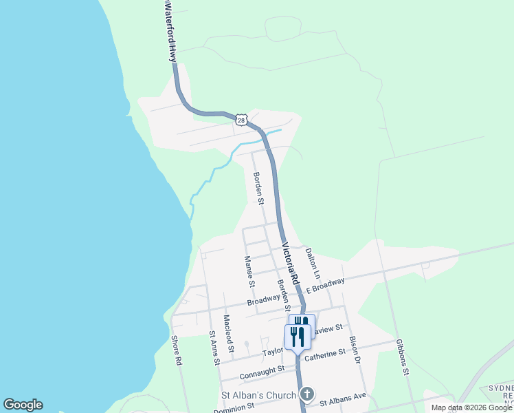 map of restaurants, bars, coffee shops, grocery stores, and more near 295 Borden Street in Sydney