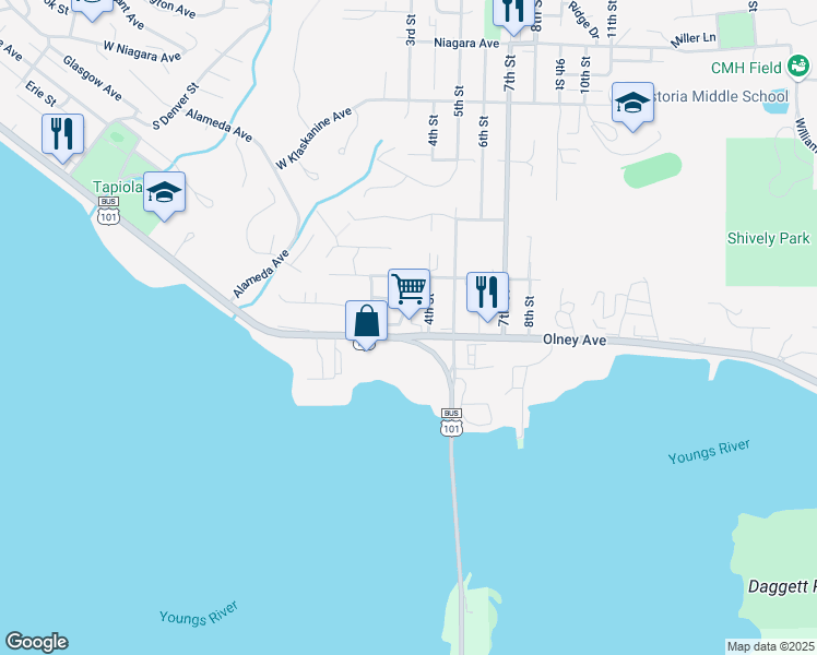 map of restaurants, bars, coffee shops, grocery stores, and more near 318 Olney Avenue in Astoria