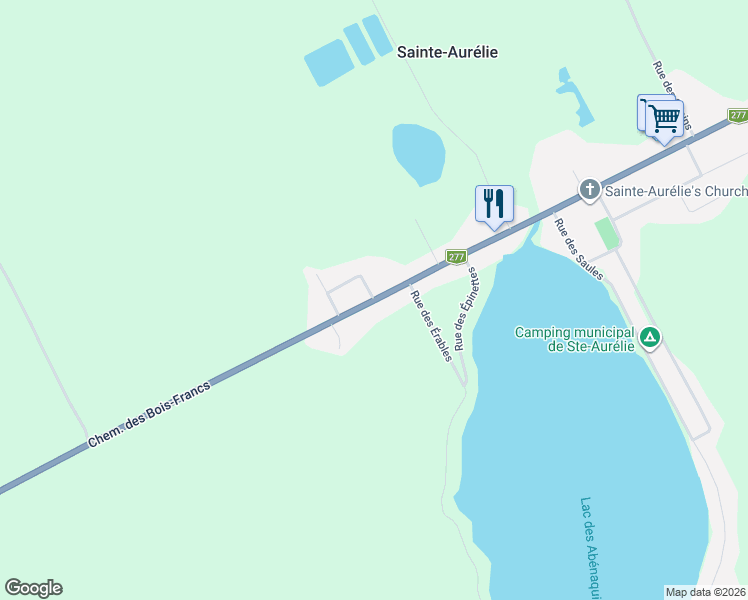 map of restaurants, bars, coffee shops, grocery stores, and more near Chemin des Bois-Francs in Sainte-Aurélie