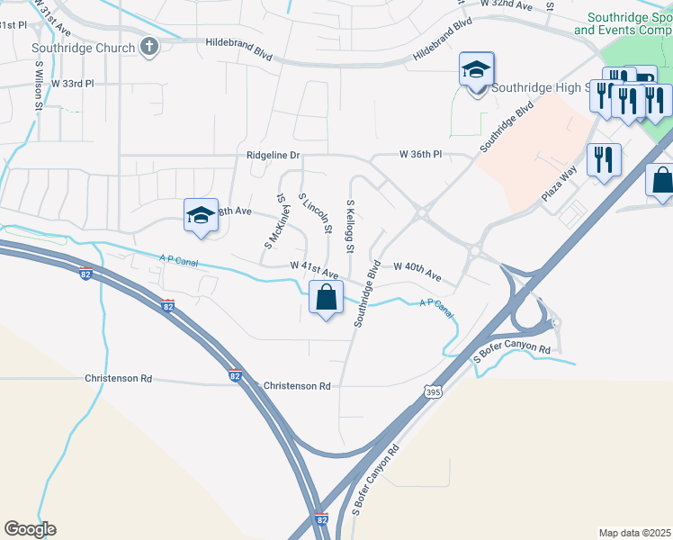 map of restaurants, bars, coffee shops, grocery stores, and more near 5924 West 41st Avenue in Kennewick