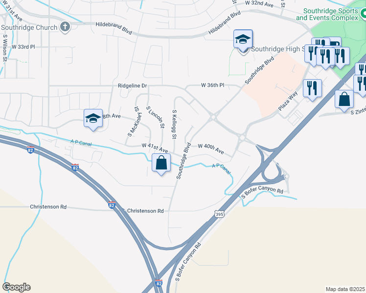 map of restaurants, bars, coffee shops, grocery stores, and more near 5853 West 41st Avenue in Kennewick