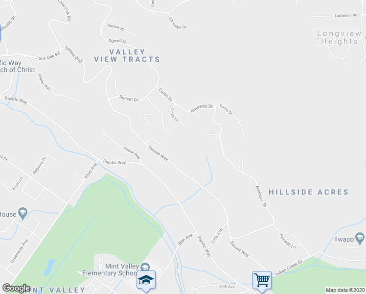 map of restaurants, bars, coffee shops, grocery stores, and more near 3938 Sunset Way in Longview