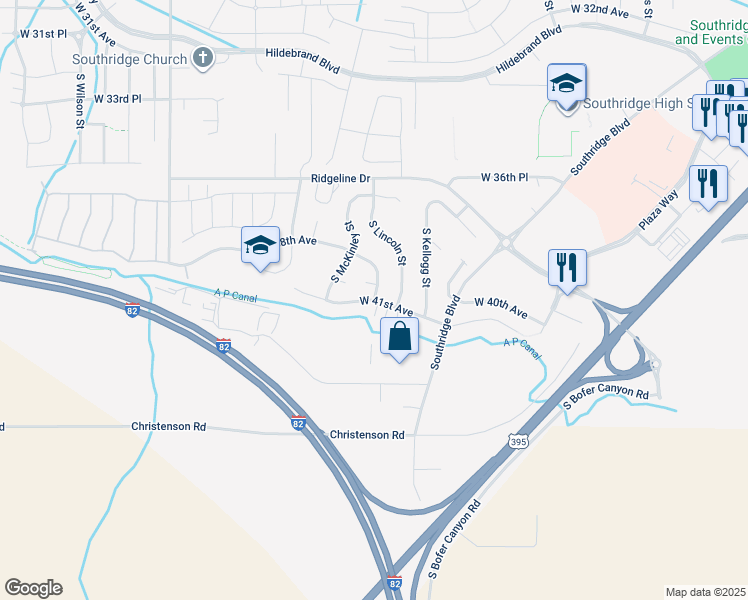 map of restaurants, bars, coffee shops, grocery stores, and more near West 41st Avenue in Kennewick