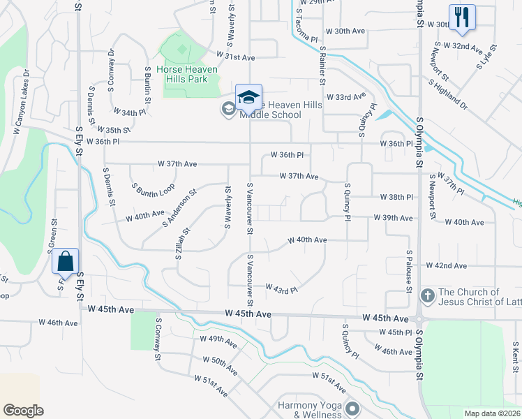 map of restaurants, bars, coffee shops, grocery stores, and more near 3801-3805 S Vancouver St in Kennewick