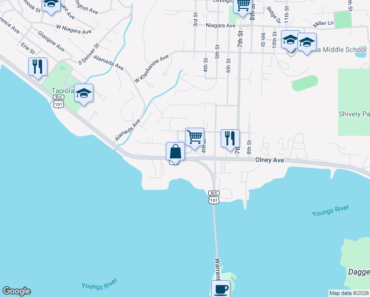 map of restaurants, bars, coffee shops, grocery stores, and more near 1821 Hanover Street in Astoria