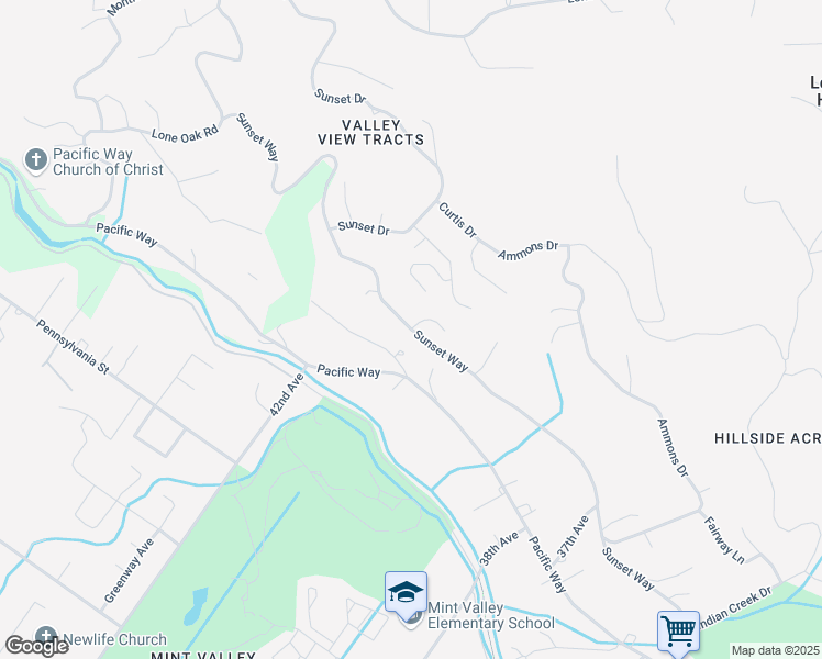 map of restaurants, bars, coffee shops, grocery stores, and more near Sunset Way & Greensview Ln in Longview