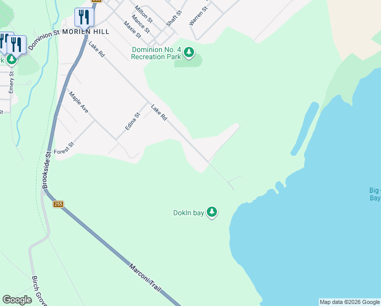 map of restaurants, bars, coffee shops, grocery stores, and more near 308 Lake Road in Glace Bay