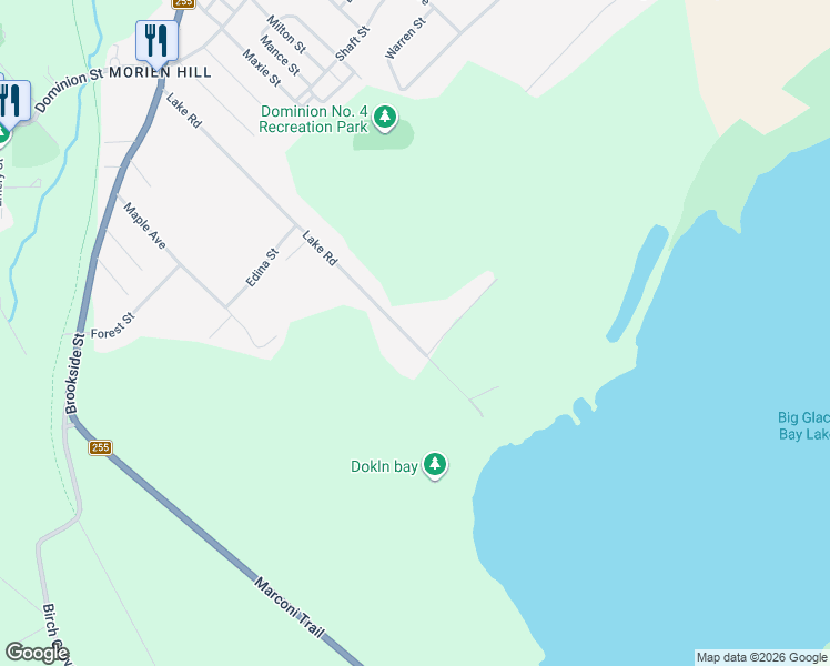 map of restaurants, bars, coffee shops, grocery stores, and more near 311 Lake Road in Glace Bay