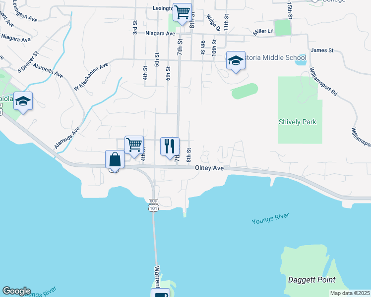 map of restaurants, bars, coffee shops, grocery stores, and more near 1815 8th Street in Astoria