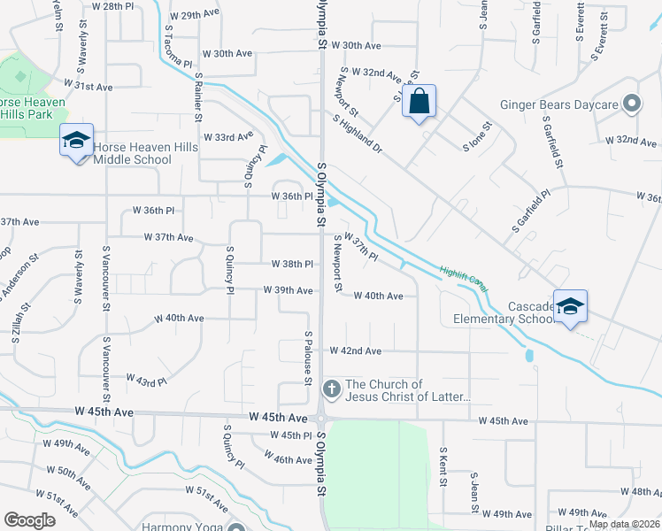 map of restaurants, bars, coffee shops, grocery stores, and more near 3710 South Newport Street in Kennewick