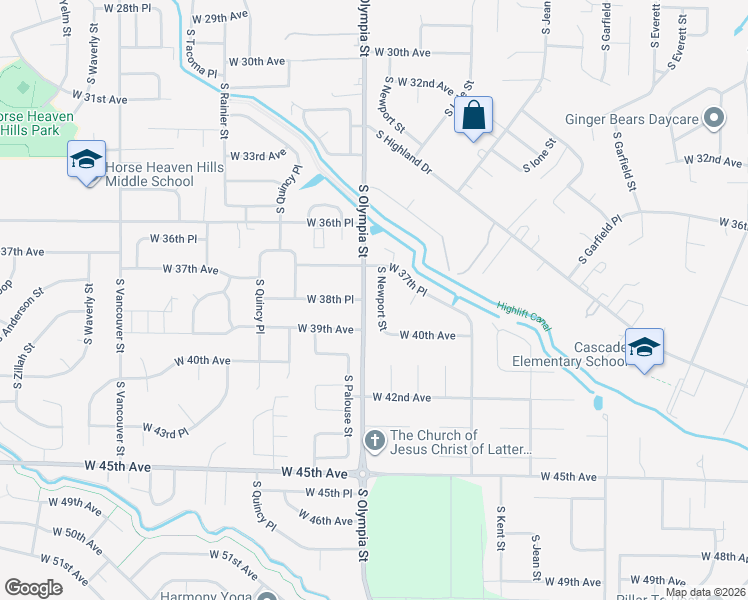map of restaurants, bars, coffee shops, grocery stores, and more near 3710 South Newport Street in Kennewick