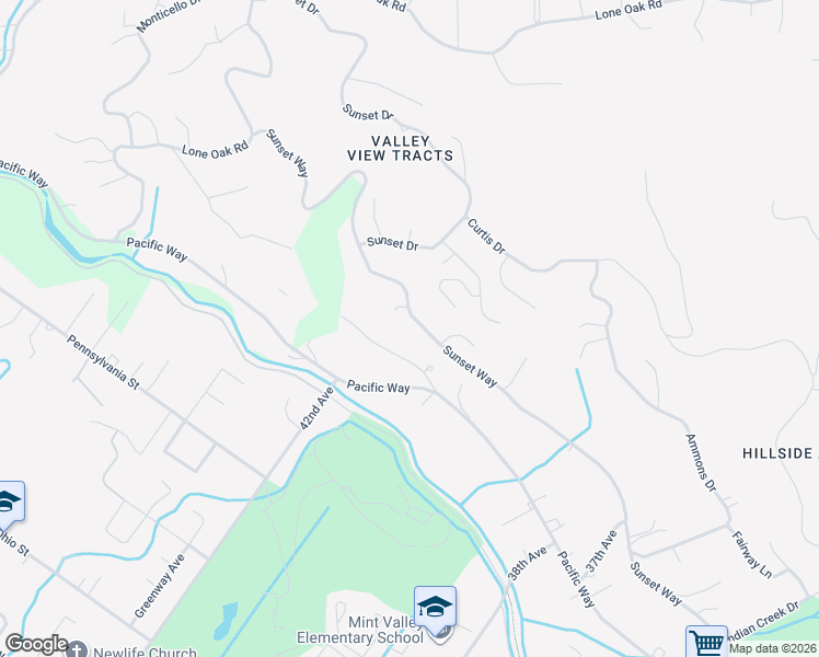 map of restaurants, bars, coffee shops, grocery stores, and more near 4115 Sunset Way in Longview