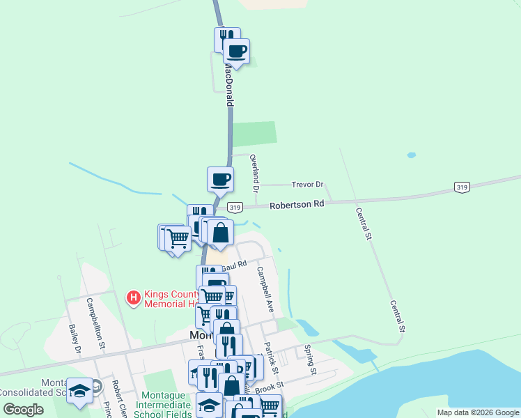 map of restaurants, bars, coffee shops, grocery stores, and more near 2011 Prince Edward Island 319 in Montague