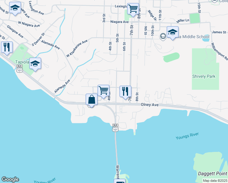 map of restaurants, bars, coffee shops, grocery stores, and more near 1815 5th St in Astoria