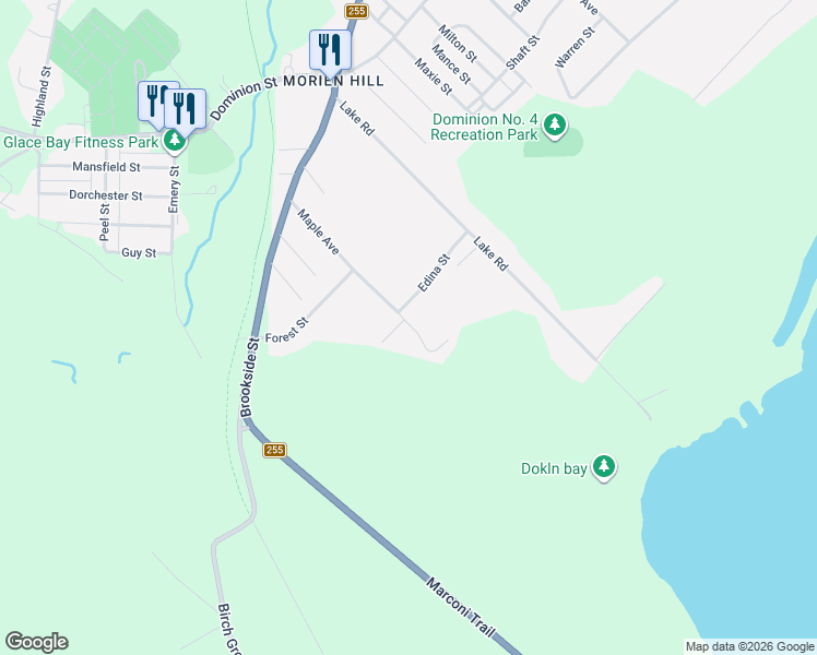 map of restaurants, bars, coffee shops, grocery stores, and more near 174 Maple Avenue in Glace Bay