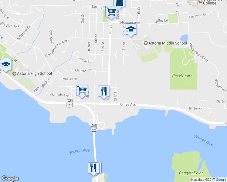 map of restaurants, bars, coffee shops, grocery stores, and more near 1815 8th Street in Astoria