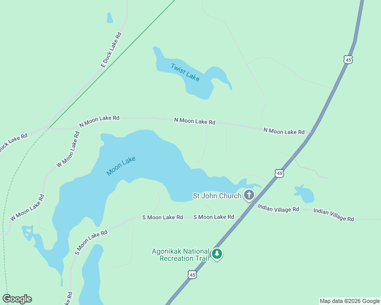 map of restaurants, bars, coffee shops, grocery stores, and more near 23443 South Moon Lake Road in Watersmeet