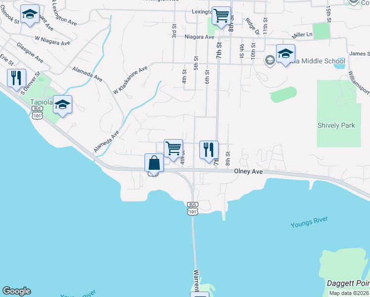 map of restaurants, bars, coffee shops, grocery stores, and more near 1814 4th Street in Astoria