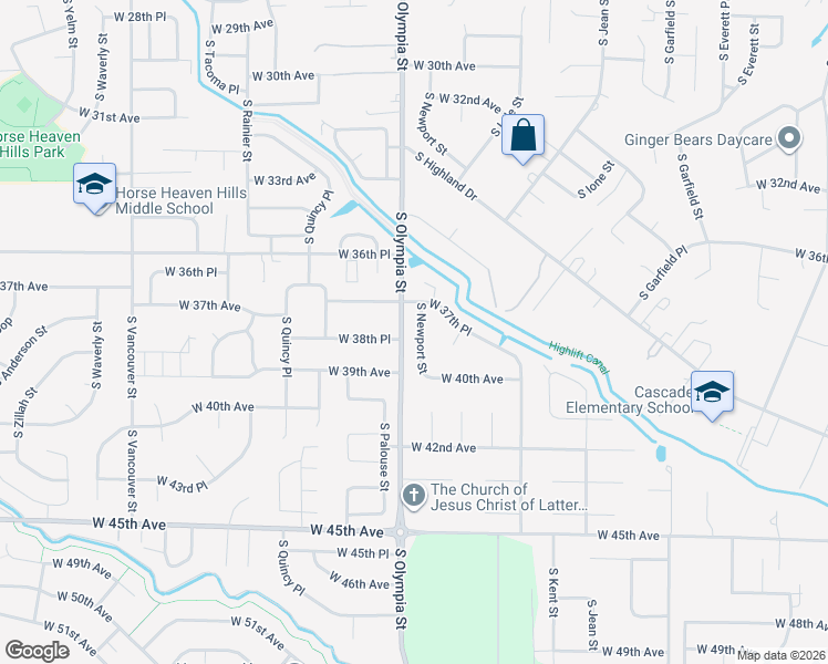 map of restaurants, bars, coffee shops, grocery stores, and more near 3710 South Newport Street in Kennewick