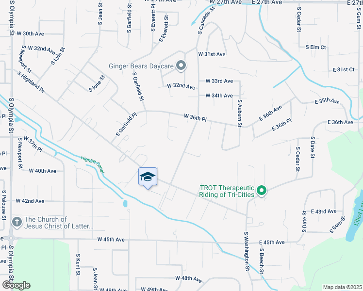 map of restaurants, bars, coffee shops, grocery stores, and more near 3904 South Cascade Street in Kennewick