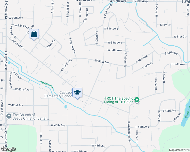 map of restaurants, bars, coffee shops, grocery stores, and more near 3904 South Cascade Street in Kennewick