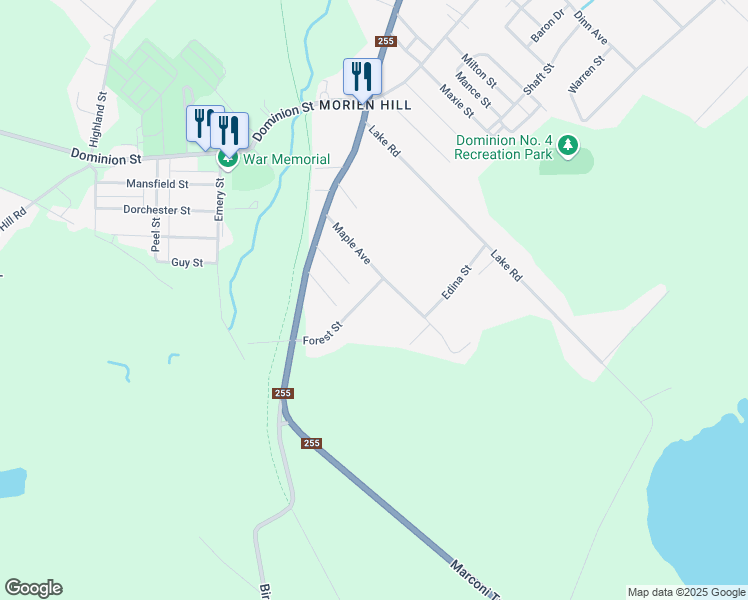 map of restaurants, bars, coffee shops, grocery stores, and more near 119 Forest Street in Glace Bay