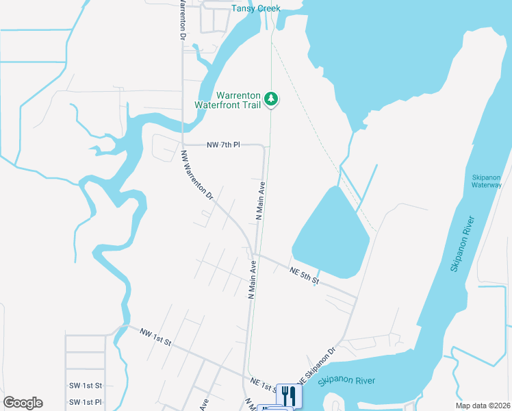 map of restaurants, bars, coffee shops, grocery stores, and more near 665 North Main Avenue in Warrenton