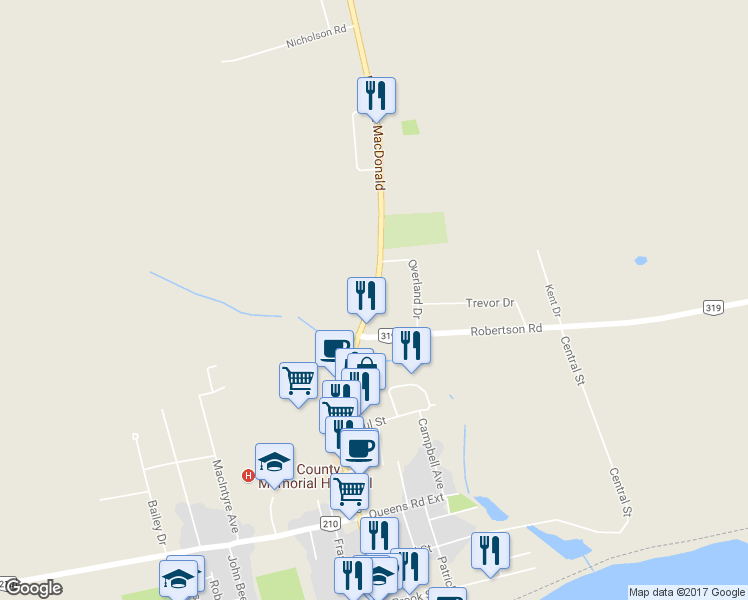 map of restaurants, bars, coffee shops, grocery stores, and more near 5315 Highway a a Macdonald in Montague