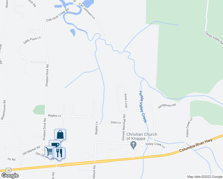 map of restaurants, bars, coffee shops, grocery stores, and more near 93005 Amie Loop in Astoria