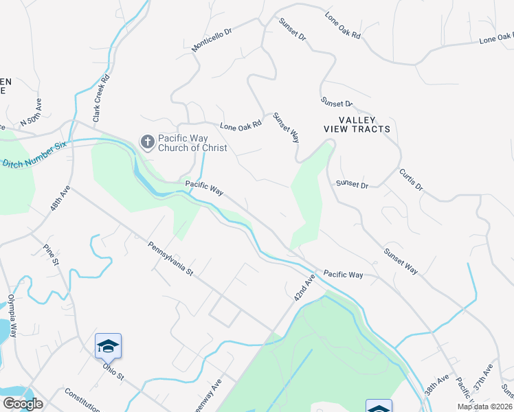 map of restaurants, bars, coffee shops, grocery stores, and more near 4416 Pacific Way in Longview