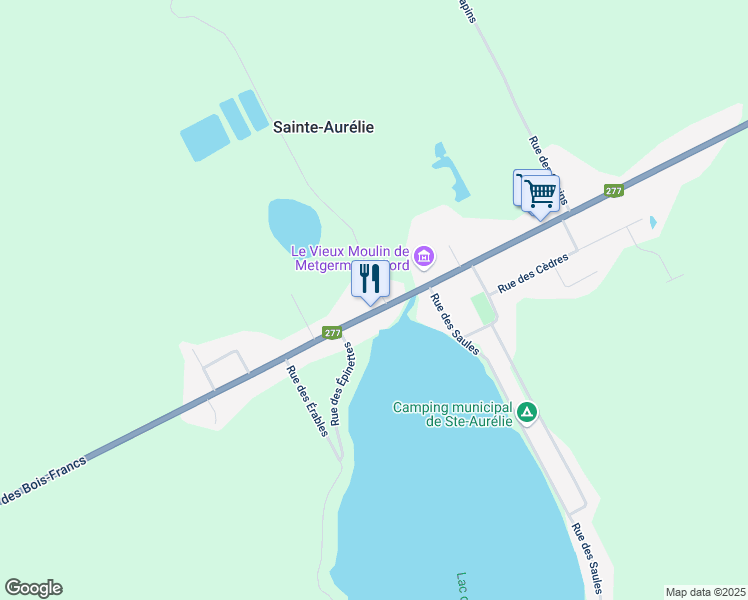 map of restaurants, bars, coffee shops, grocery stores, and more near 138 Chemin des Bois-Francs in Sainte-Aurélie