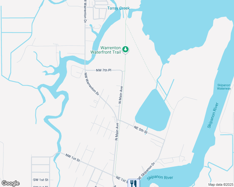 map of restaurants, bars, coffee shops, grocery stores, and more near 665 North Main Avenue in Warrenton