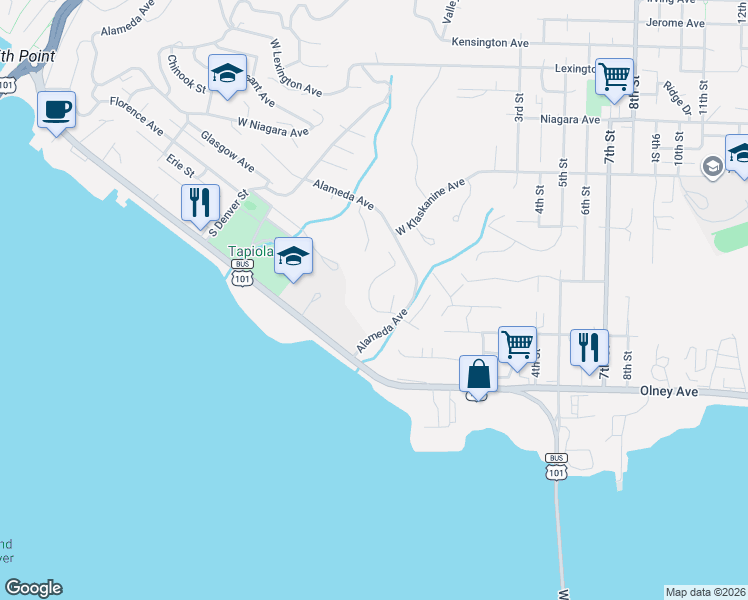 map of restaurants, bars, coffee shops, grocery stores, and more near 265 Waldorf Circle in Astoria